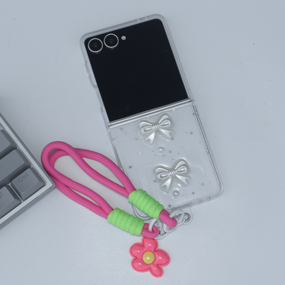 Cute Bow Charm Flip Phone Case