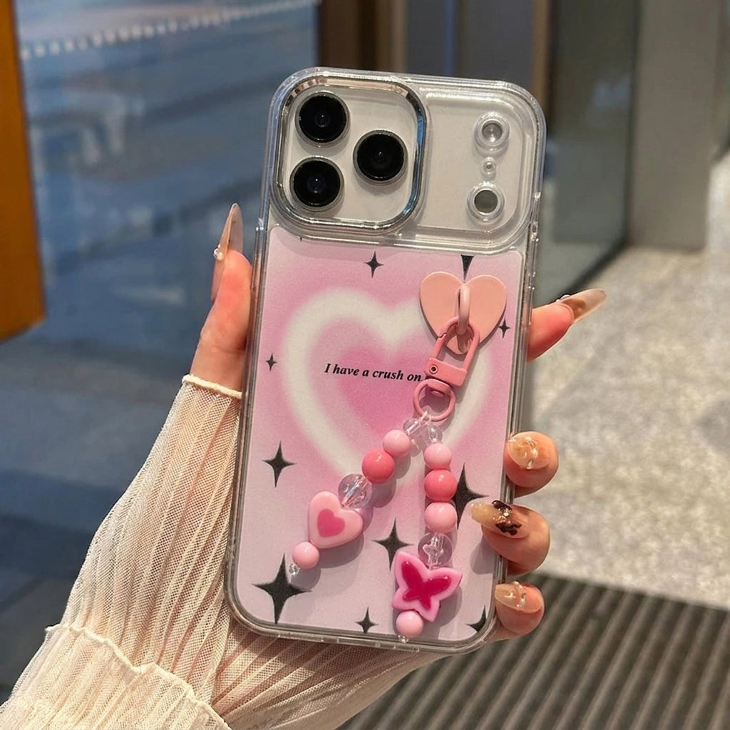 Kawaii Pink Aura Heart Case With Beaded Charm