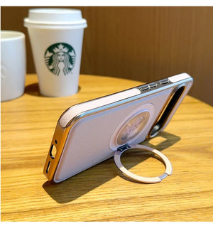 Elegant Faux Leather Gear Spinner Kickstand Case
