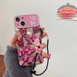 Pink Butterfly Case with Bracelet - iPhone