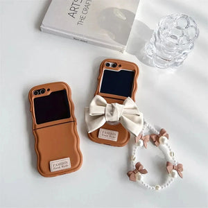 Ribbon Bow & Pearl Flip Case
